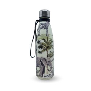 Rofft 30 oz Stainless Steel Insulated Water Bottle, Leak Proof BPA-Free Reusable Metal Bottle with Wrist Strap, Safari Jungle Animal Print Travel Bottle for School, Gym, Hiking