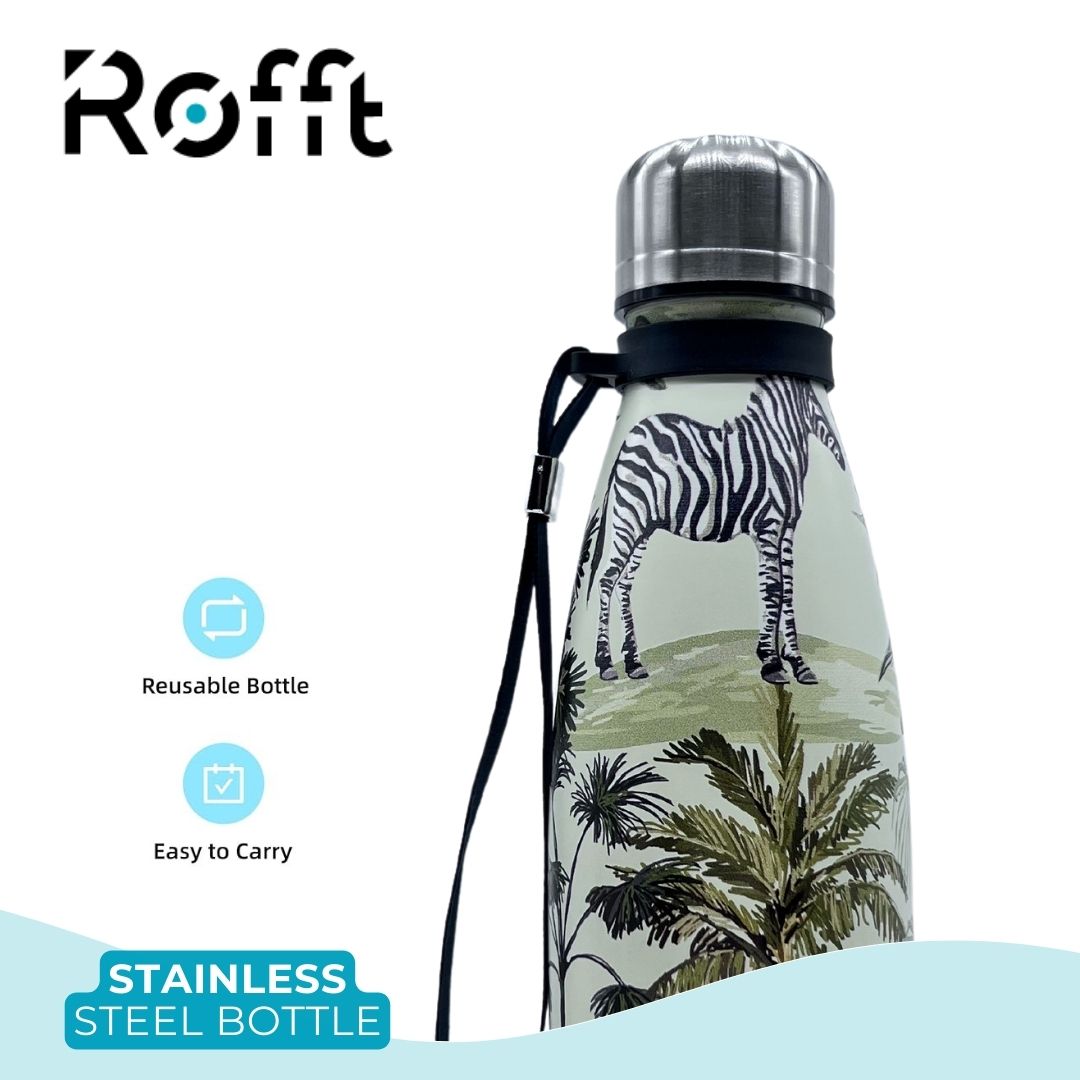 Rofft 30 oz Stainless Steel Insulated Water Bottle, Leak Proof BPA-Free Reusable Metal Bottle with Wrist Strap, Safari Jungle Animal Print Travel Bottle for School, Gym, Hiking - Image 3