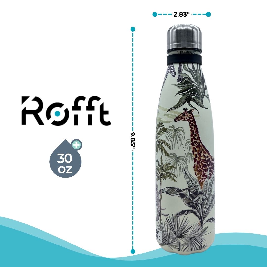 Rofft 30 oz Stainless Steel Insulated Water Bottle, Leak Proof BPA-Free Reusable Metal Bottle with Wrist Strap, Safari Jungle Animal Print Travel Bottle for School, Gym, Hiking - Image 4