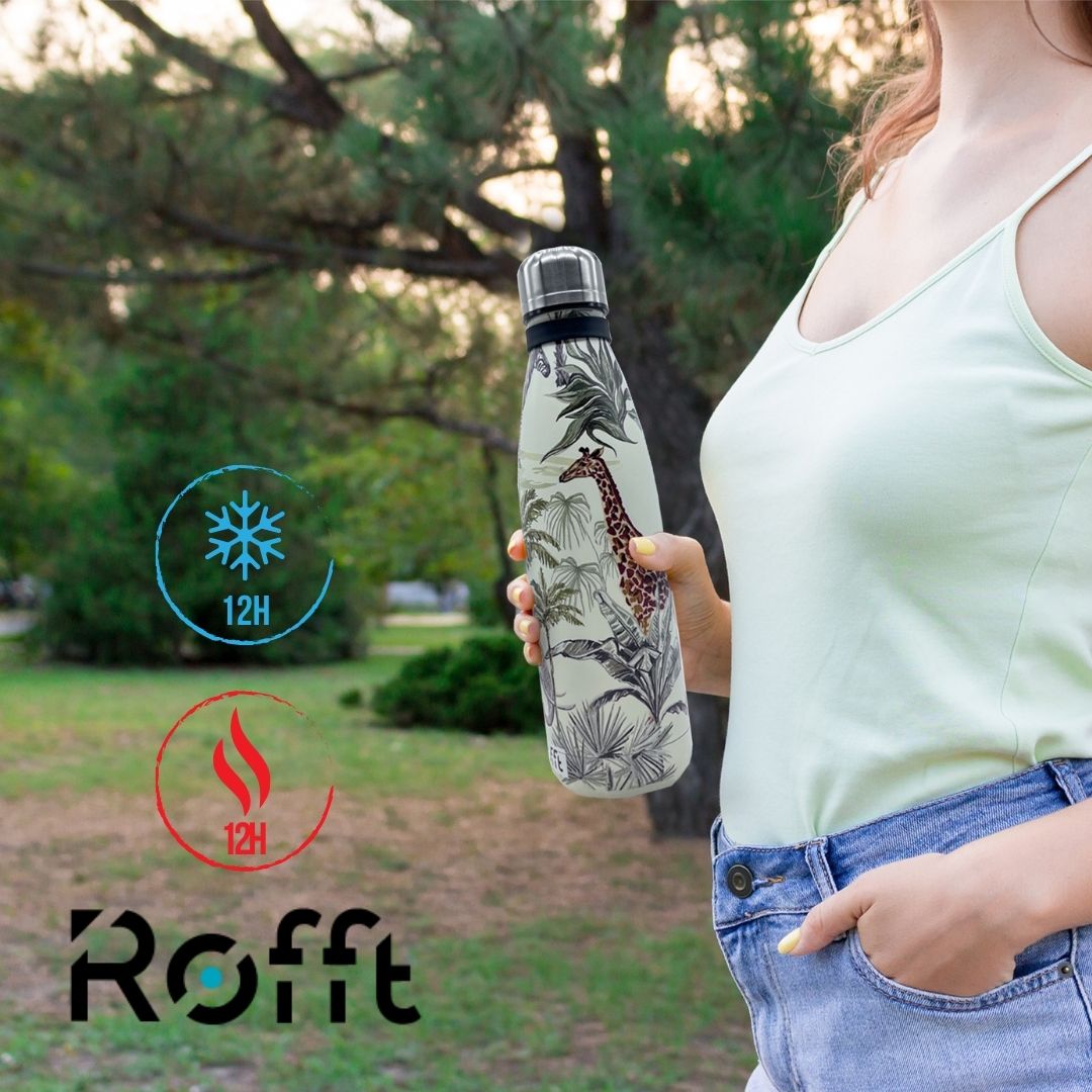 Rofft 30 oz Stainless Steel Insulated Water Bottle, Leak Proof BPA-Free Reusable Metal Bottle with Wrist Strap, Safari Jungle Animal Print Travel Bottle for School, Gym, Hiking - Image 8